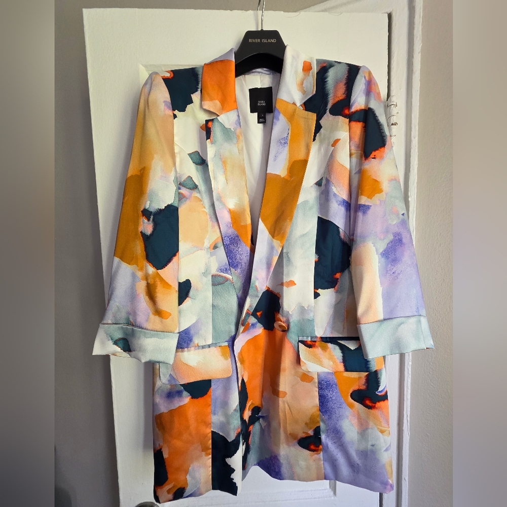 River Island Multicolor Abstract Double Breasted Blazer